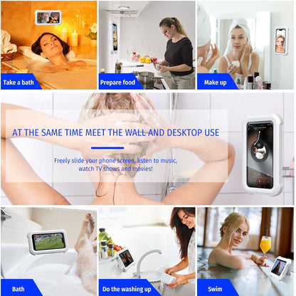 Waterproof Shower Phone Holder with 480° Rotation, Wall Mounted Bathroom Case for Iphone 15 14 13 12 11 Pro Max & Android Up to 6.8"