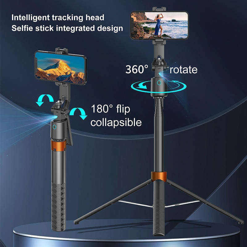 360° Smart Face Tracking Tripod with Dual Fill Lights, Rechargeable Selfie Stick Tripod for Vlogging & Live Streaming, Auto Tracking Phone Holder