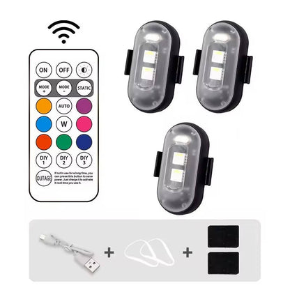 RGB LED Strobe Light Wireless With Remote, Aircraft Style Warning Light for Motorcycle, Car, Bike, Rechargeable, 8 Colors, Anti Collision