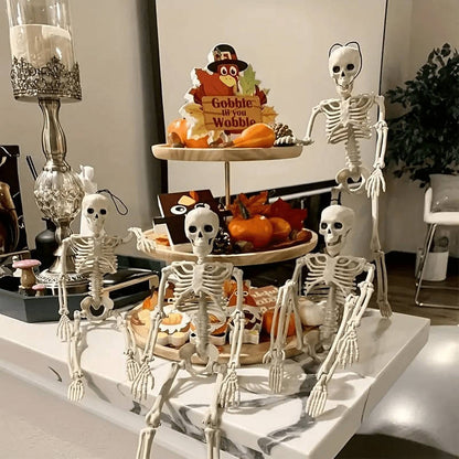 5 PCS 16 Inch Halloween Skeleton Decor, Posable Full Body Hanging Skeletons for Graveyard Props, Haunted House and Spooky Party Decor
