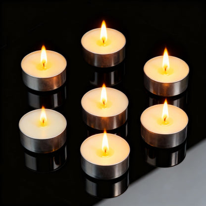 100 Pack Unscented Tealight Candles, White Smokeless, 6 to 7 Hour Long Burn for Weddings, Parties & Home