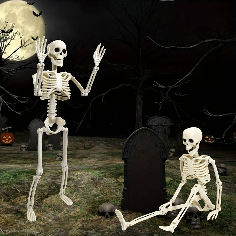 5 PCS 16 Inch Halloween Skeleton Decor, Posable Full Body Hanging Skeletons for Graveyard Props, Haunted House and Spooky Party Decor