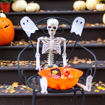 5 PCS 16 Inch Halloween Skeleton Decor, Posable Full Body Hanging Skeletons for Graveyard Props, Haunted House and Spooky Party Decor
