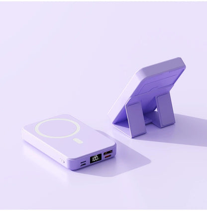 Magnetic Power Bank 10000mAh, Wireless Portable Charger with USB C Cable, LED Display and Foldable Stand for iPhone 17/16/15/14/13/12 Series