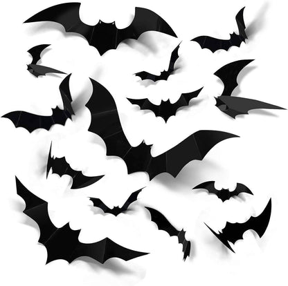 140 PCS Halloween Bat Decorations, Realistic 3D Black PVC Bat Stickers for Wall, Window, Bathroom and Indoor Party Decor
