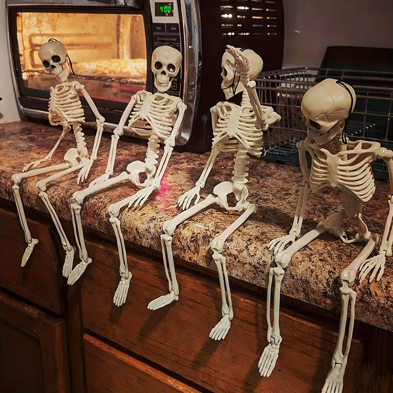 5 PCS 16 Inch Halloween Skeleton Decor, Posable Full Body Hanging Skeletons for Graveyard Props, Haunted House and Spooky Party Decor