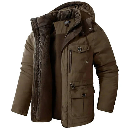Insulated Hooded Parka with Sherpa Lining and Six Pockets for Men
