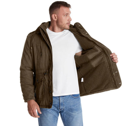 Insulated Hooded Parka with Sherpa Lining and Six Pockets for Men