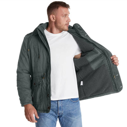 Insulated Hooded Parka with Sherpa Lining and Six Pockets for Men