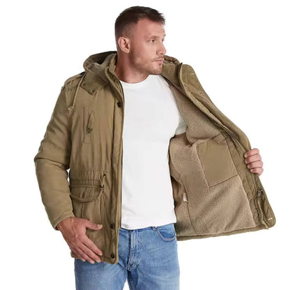 Insulated Hooded Parka with Sherpa Lining and Six Pockets for Men