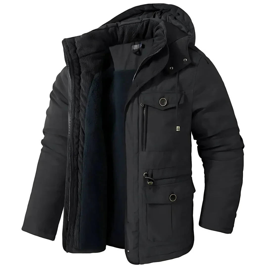 Insulated Hooded Parka with Sherpa Lining and Six Pockets for Men