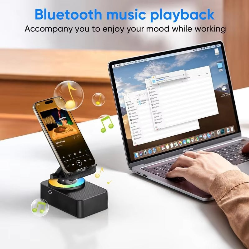 Portable Desk Speaker & Foldable Phone Stand, 5 in 1 Wireless Bluetooth Hub with Colorful LED Light for Iphone, Android & Tablets