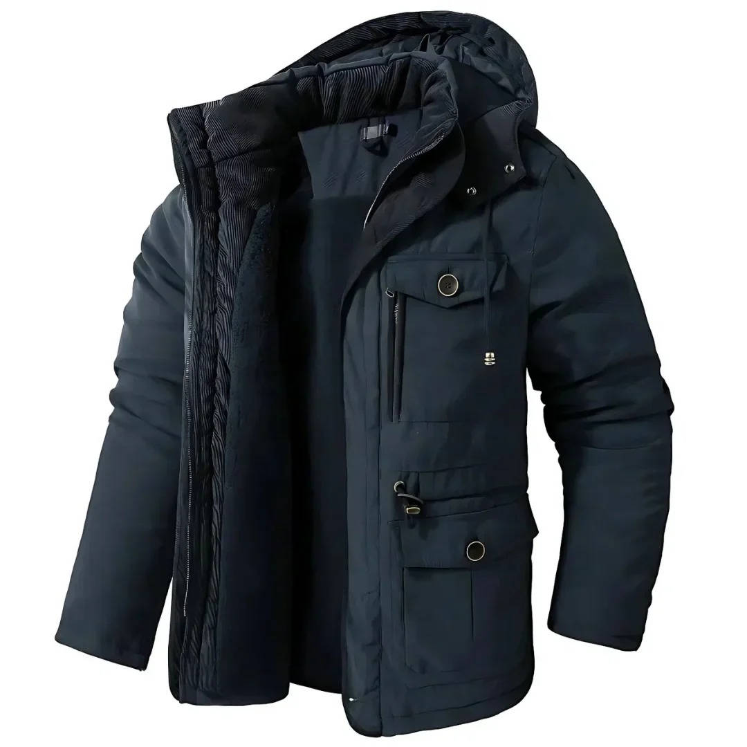 Insulated Hooded Parka with Sherpa Lining and Six Pockets for Men