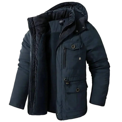 Insulated Hooded Parka with Sherpa Lining and Six Pockets for Men