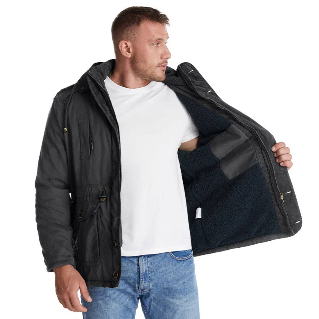 Insulated Hooded Parka with Sherpa Lining and Six Pockets for Men