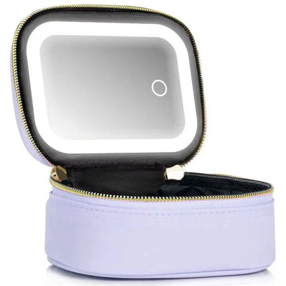 Travel Makeup Bag, Cosmetic Train Case, Adjustable LED Mirror, Portable Organizer