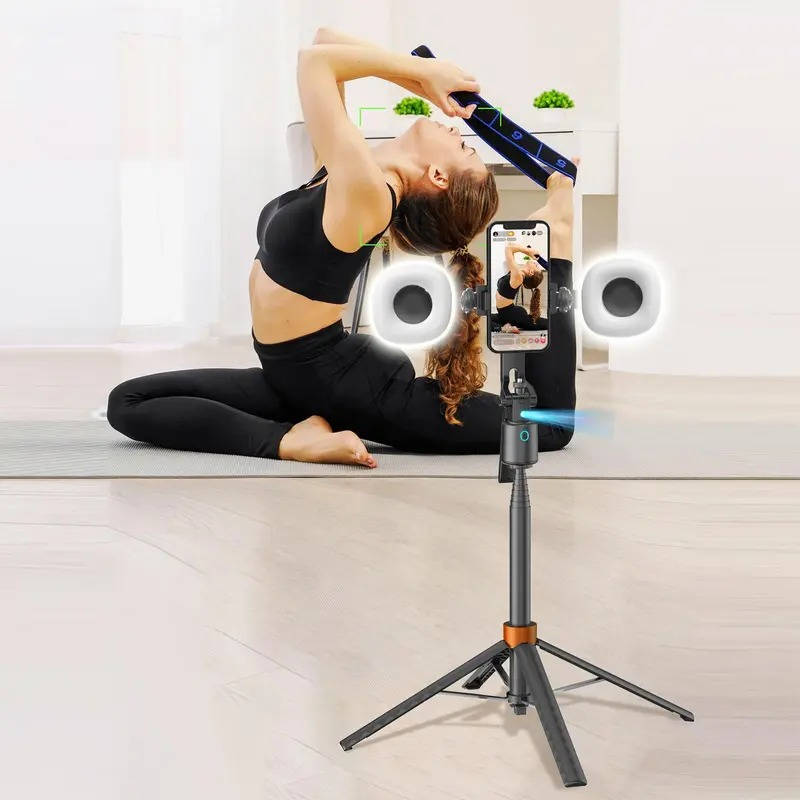 360° Smart Face Tracking Tripod with Dual Fill Lights, Rechargeable Selfie Stick Tripod for Vlogging & Live Streaming, Auto Tracking Phone Holder
