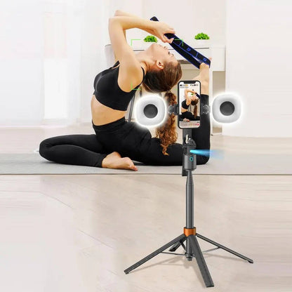 360° Smart Face Tracking Tripod with Dual Fill Lights, Rechargeable Selfie Stick Tripod for Vlogging & Live Streaming, Auto Tracking Phone Holder