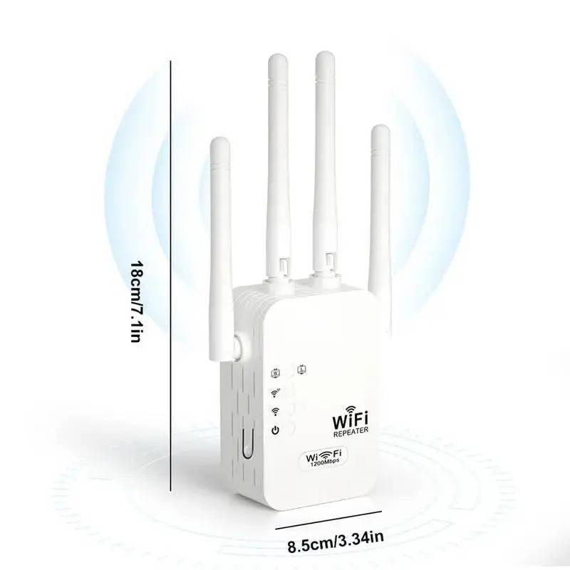 Wifi Extender Signal Booster, 300Mbps/1200Mbps Dual Band Repeater with Ethernet Port, 4 Antennas for Whole Home Coverage