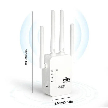Wifi Extender Signal Booster, 300Mbps/1200Mbps Dual Band Repeater with Ethernet Port, 4 Antennas for Whole Home Coverage