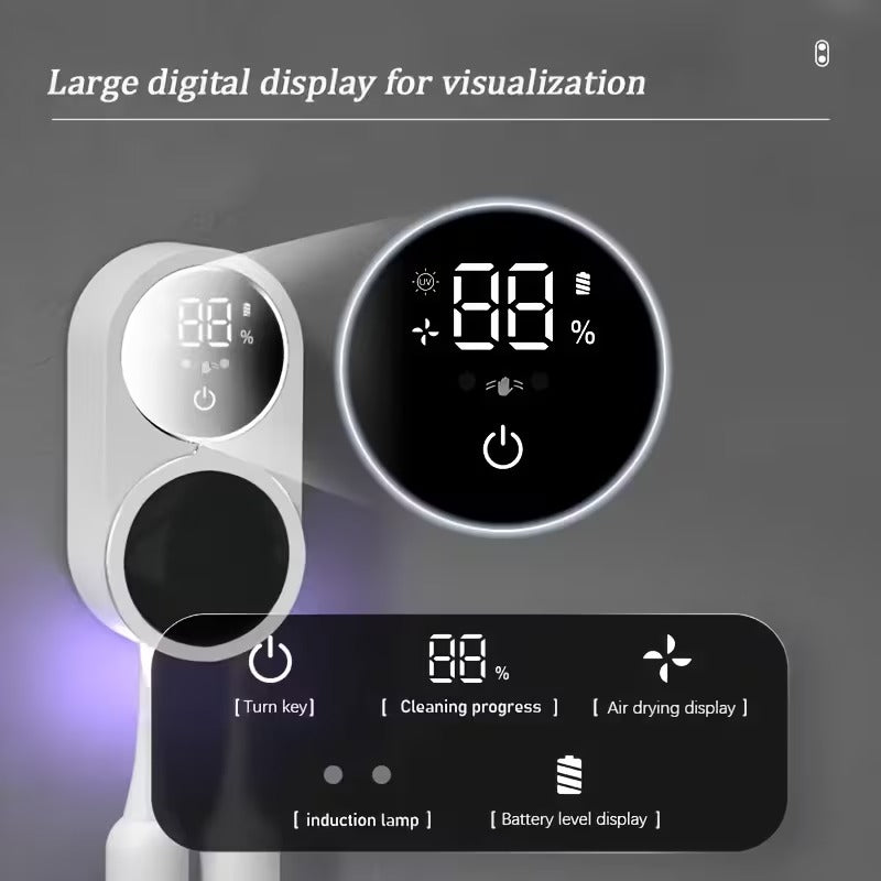 UV Toothbrush Sterilizer & Holder, Wall Mount Automatic Induction Sanitizer, Touchless Bathroom Organizer for Electric & Manual Brushes