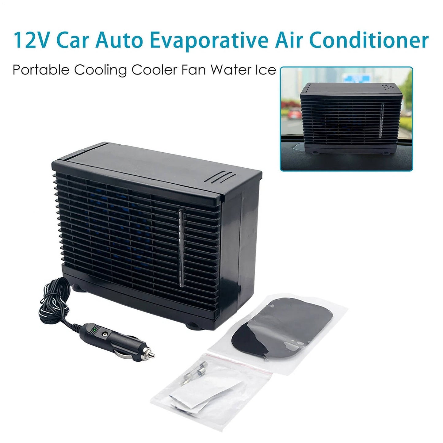 Portable Car Air Conditioner, 12V Air Cooler with Cold Water Tank, Quiet, Low Power
