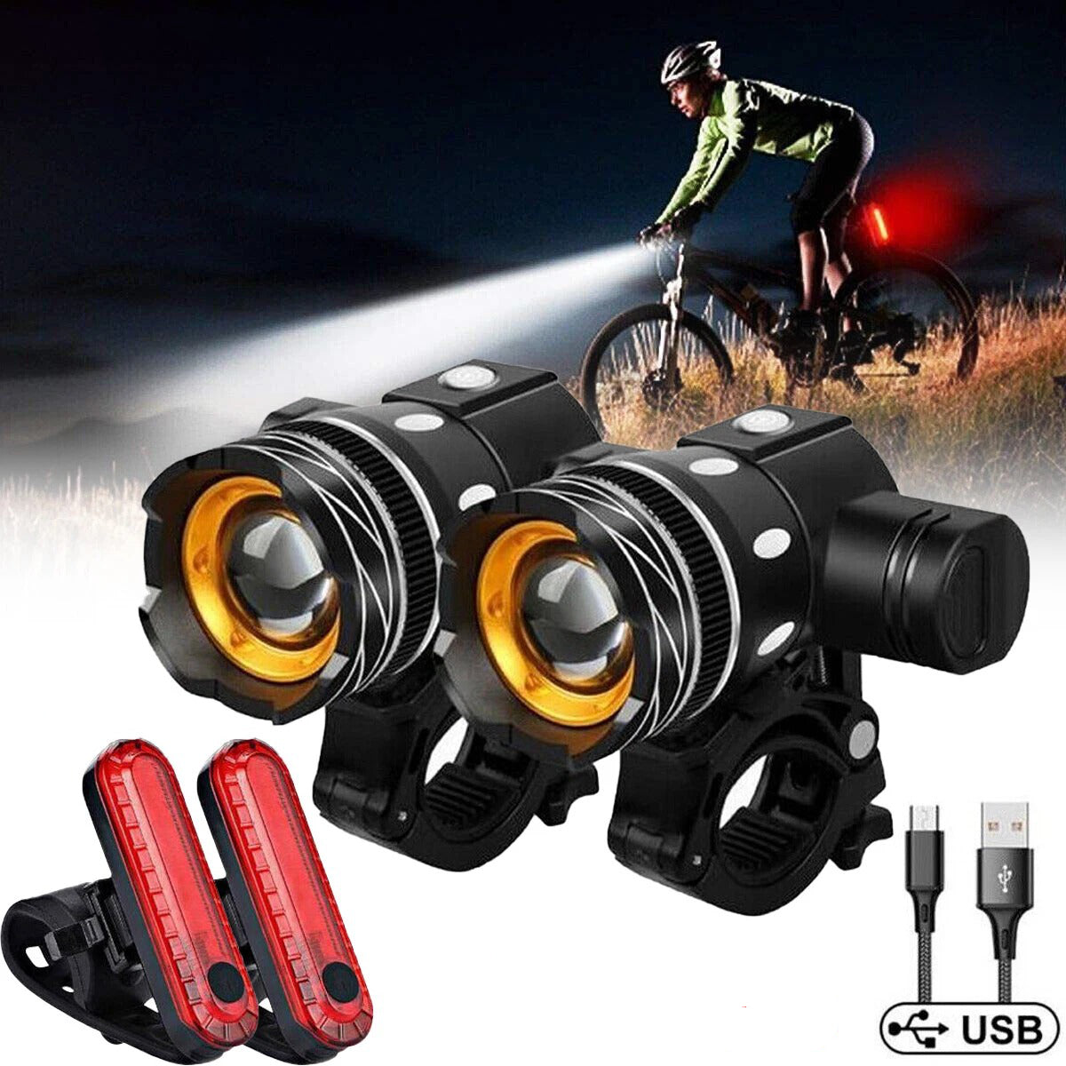 Brightest Bicycle Headlight, USB Rechargeable LED Bike Light with High Brightness for Road and Mountain Cycling