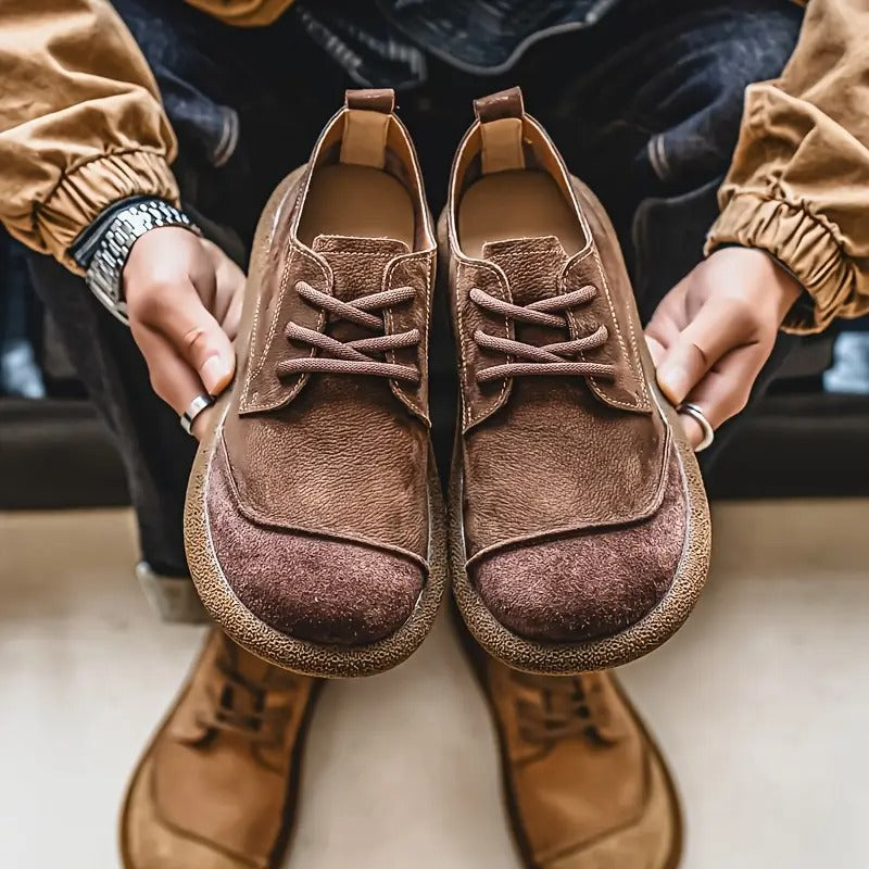 Men's Orthopedic Leather Shoes with Cushioned Insole and Shock-Absorbing Sole, Handcrafted