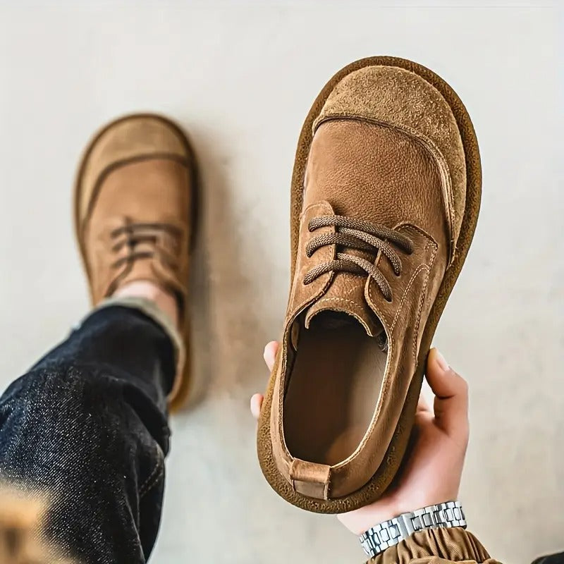 Men's Orthopedic Leather Shoes with Cushioned Insole and Shock-Absorbing Sole, Handcrafted