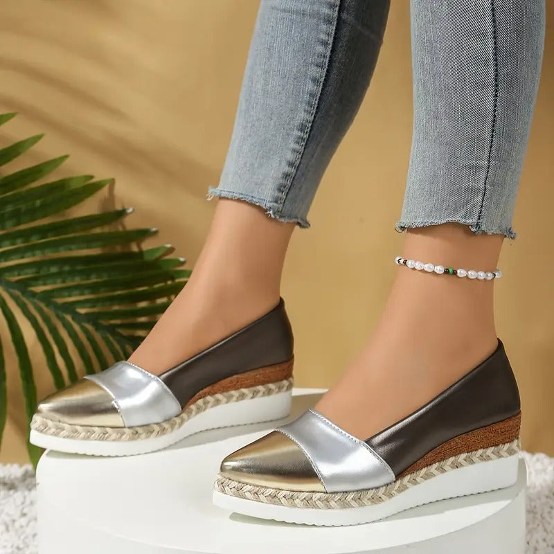 Women's Wedge Sandals with Padded Footbed and Metallic Upper, Lightweight Stable Sole