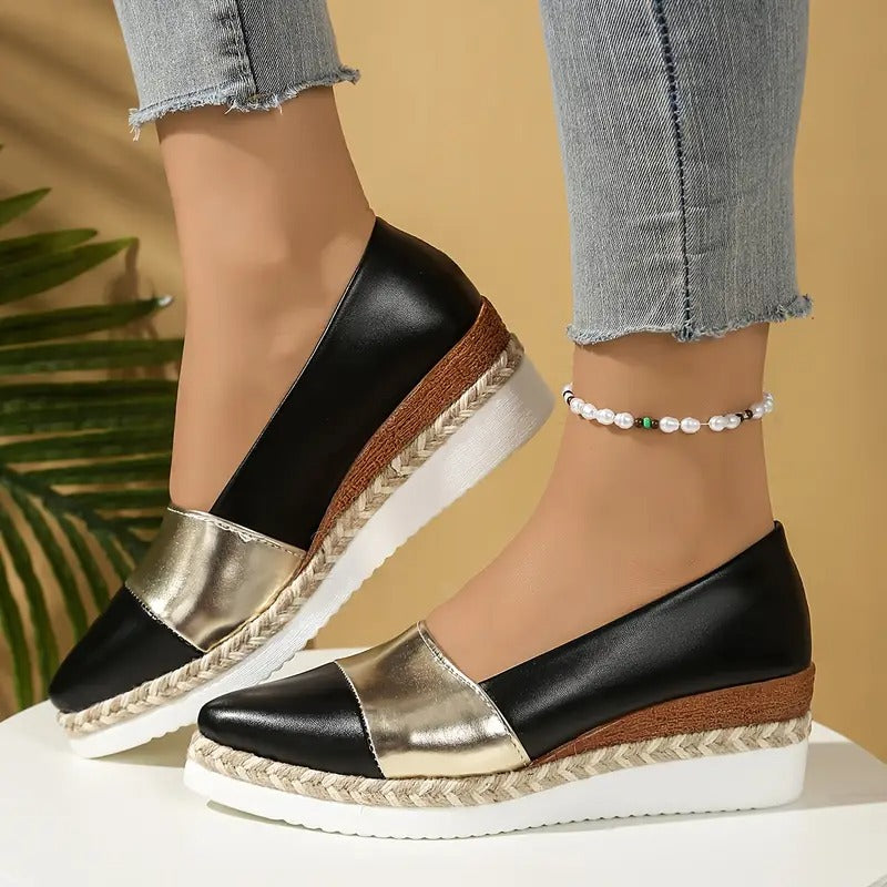 Women's Wedge Sandals with Padded Footbed and Metallic Upper, Lightweight Stable Sole