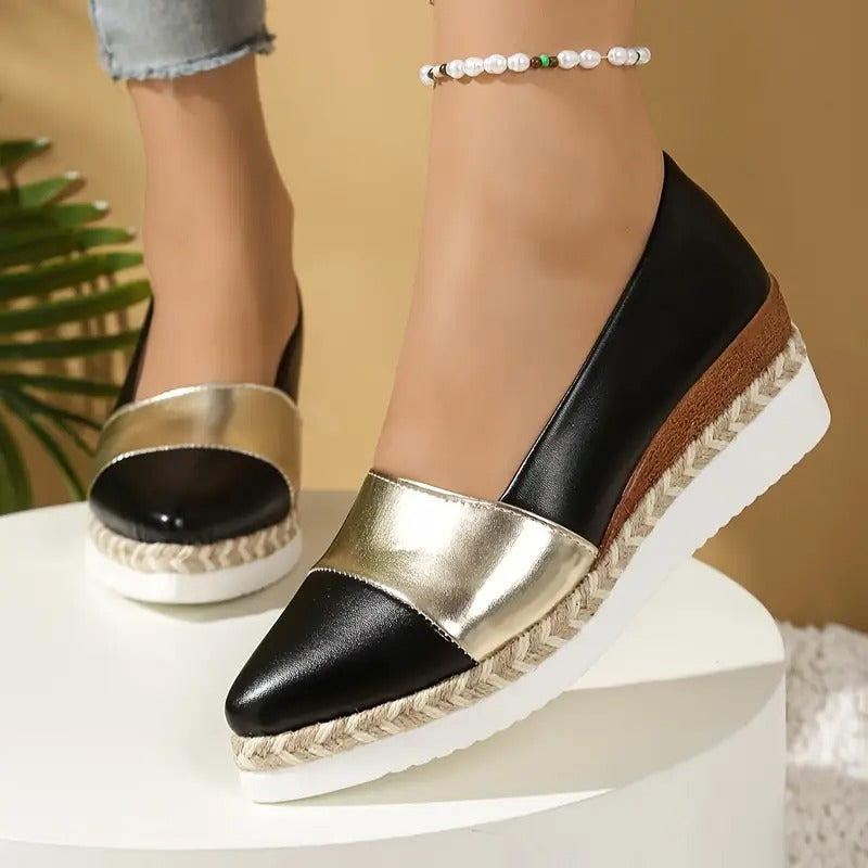 Women's Wedge Sandals with Padded Footbed and Metallic Upper, Lightweight Stable Sole