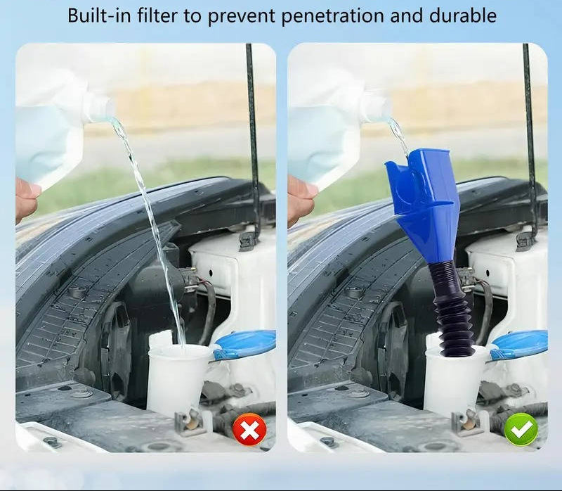 Hands Free Wide Mouth Oil Funnel, Spill Free Fuel Funnel with Flexible Extended Hose for Cars, Trucks & Motorcycles