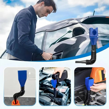 Hands Free Wide Mouth Oil Funnel, Spill Free Fuel Funnel with Flexible Extended Hose for Cars, Trucks & Motorcycles