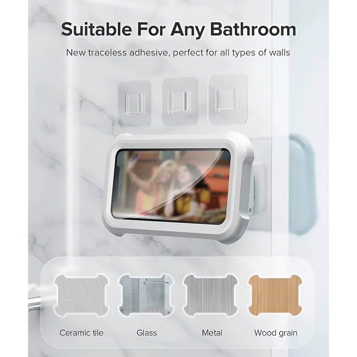 Waterproof Shower Phone Holder with 480° Rotation, Wall Mounted Bathroom Case for Iphone 15 14 13 12 11 Pro Max & Android Up to 6.8"