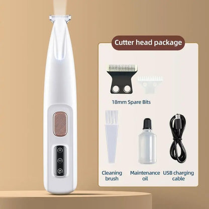 Stress Free LED Pet Paw Trimmer, Whisper Quiet Waterproof Cat & Dog Clipper for Sensitive Areas, Precision Grooming Kit with USB Charging