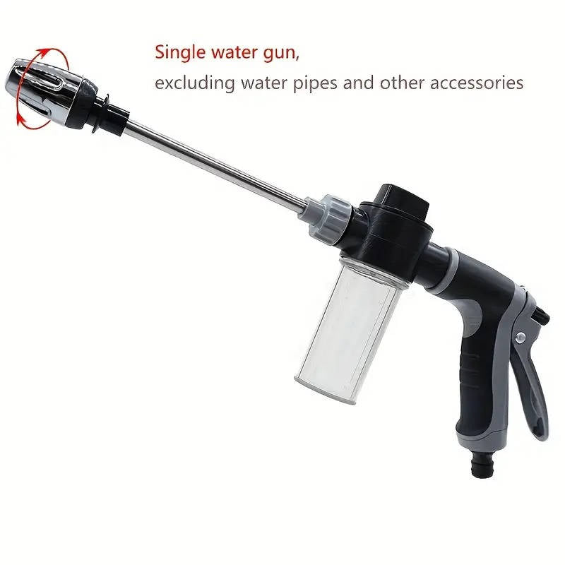 High Pressure Water Hose, Long Handle Garden Hose Nozzle for Car Wash & Household Cleaning, Stainless Steel & Universal 3/4" Fit