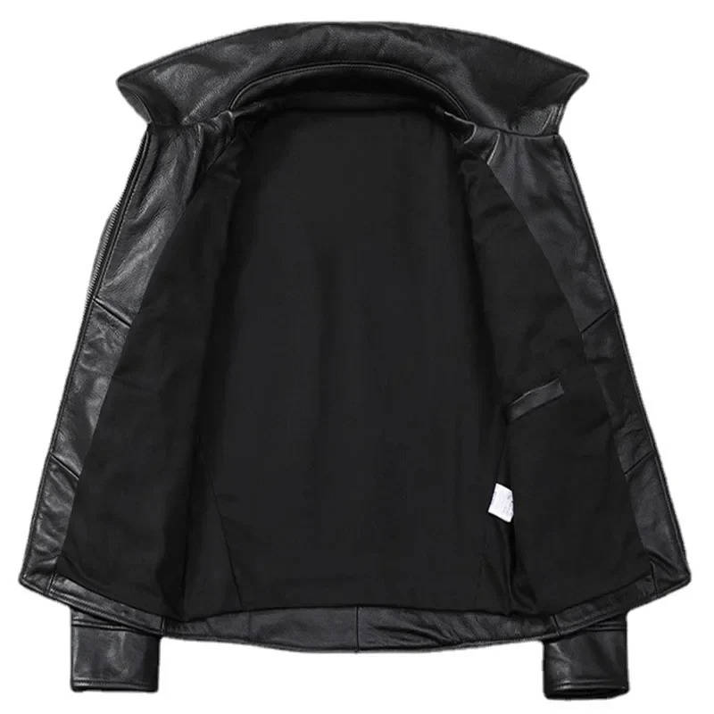 Mens Slim Fit Cowhide Biker Jacket with Weathered Brown Finish and Reinforced Stitching