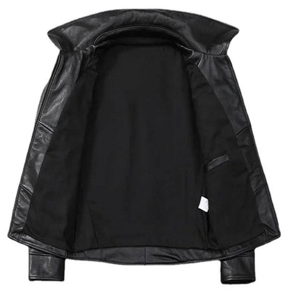Mens Slim Fit Cowhide Biker Jacket with Weathered Brown Finish and Reinforced Stitching