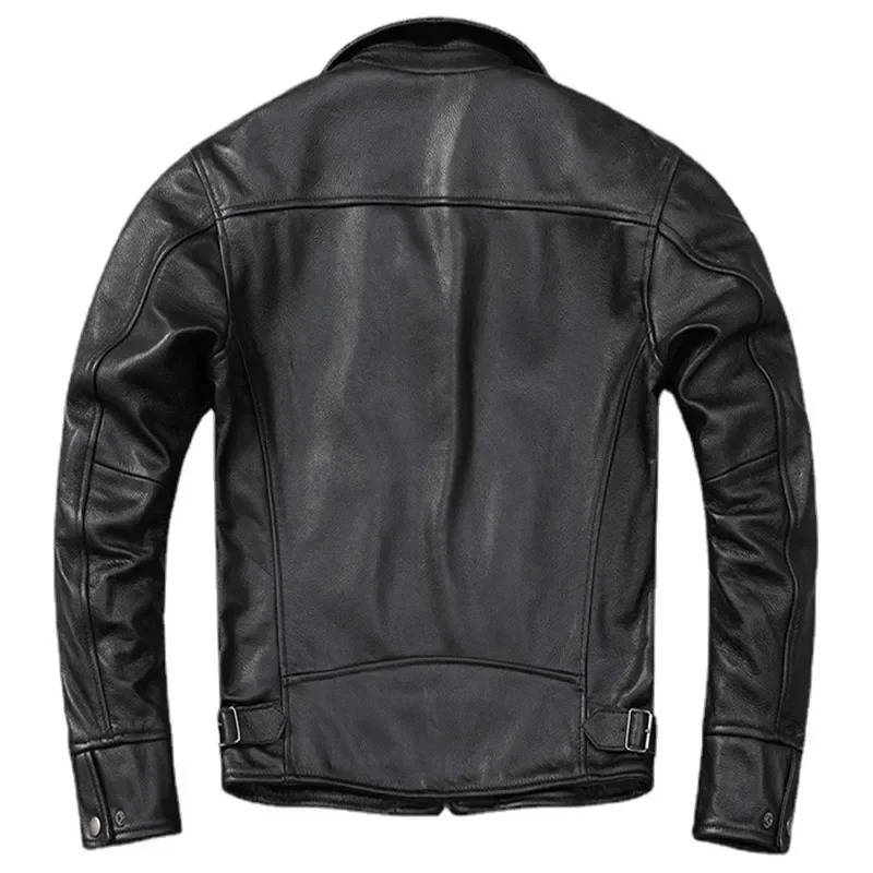 Mens Slim Fit Cowhide Biker Jacket with Weathered Brown Finish and Reinforced Stitching