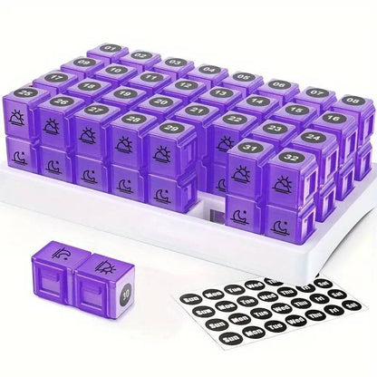 Monthly Pill Organizer 2 Times a Day, 31 Day Am/Pm Pill Box Set with Stickers & Large Storage Case, Twice a Day Medication Planner