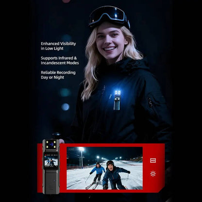 Compact 1080P HD Body Camera with 180° Rotatable Lens, Portable Wearable Video Recorder with Night Vision, Motion Detection & Wide Angle Recording
