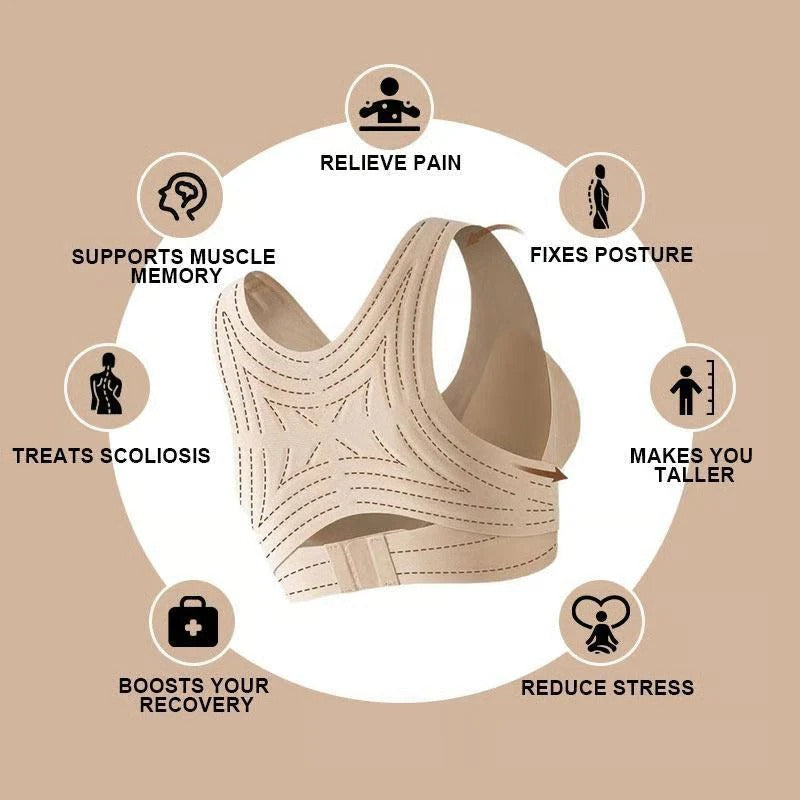 Women's Postural Correction Wireless Sports Bra, Full Coverage Breathable Yoga Bra with Non Removable Cups
