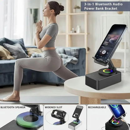Portable Desk Speaker & Foldable Phone Stand, 5 in 1 Wireless Bluetooth Hub with Colorful LED Light for Iphone, Android & Tablets
