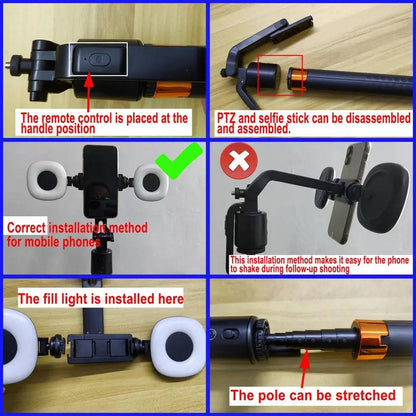 360° Smart Face Tracking Tripod with Dual Fill Lights, Rechargeable Selfie Stick Tripod for Vlogging & Live Streaming, Auto Tracking Phone Holder