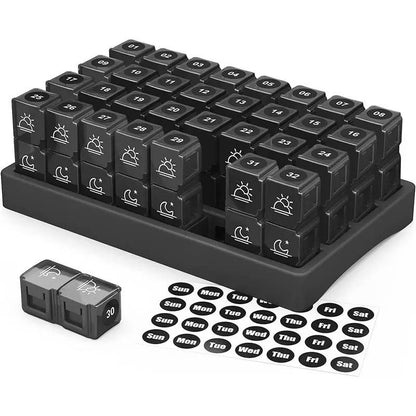 Monthly Pill Organizer 2 Times a Day, 31 Day Am/Pm Pill Box Set with Stickers & Large Storage Case, Twice a Day Medication Planner