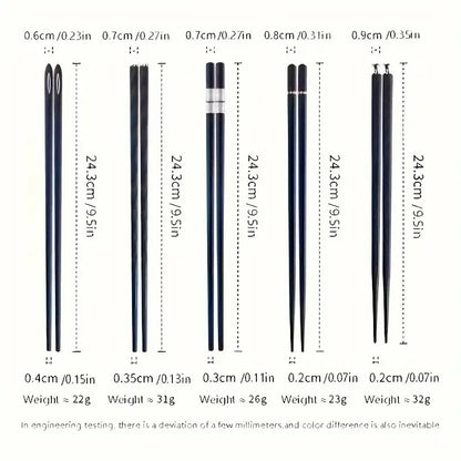 5 Pair Non Slip Reusable Japanese Alloy Chopsticks, 9.5 Inch