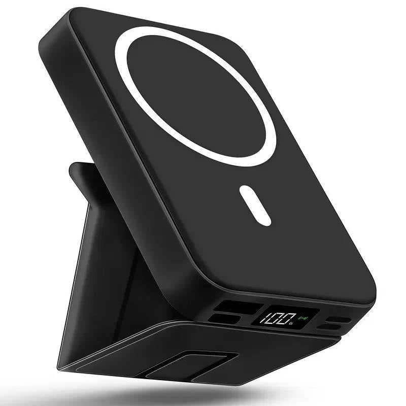 Magnetic Power Bank 10000mAh, Wireless Portable Charger with USB C Cable, LED Display and Foldable Stand for iPhone 17/16/15/14/13/12 Series