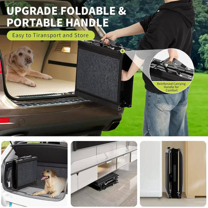 Dog Ramp for Car, Wide Portable Folding Dog Ramp for Large Dogs with Non Slip Rug Surface for SUV, Car and Truck