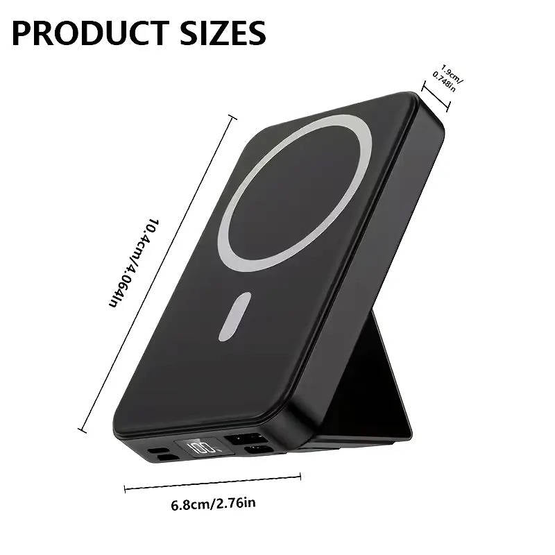 Magnetic Power Bank 10000mAh, Wireless Portable Charger with USB C Cable, LED Display and Foldable Stand for iPhone 17/16/15/14/13/12 Series